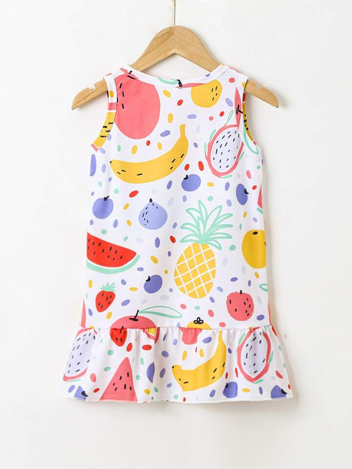 Toddler Girls Fruit Print Ruffle Hem Dress