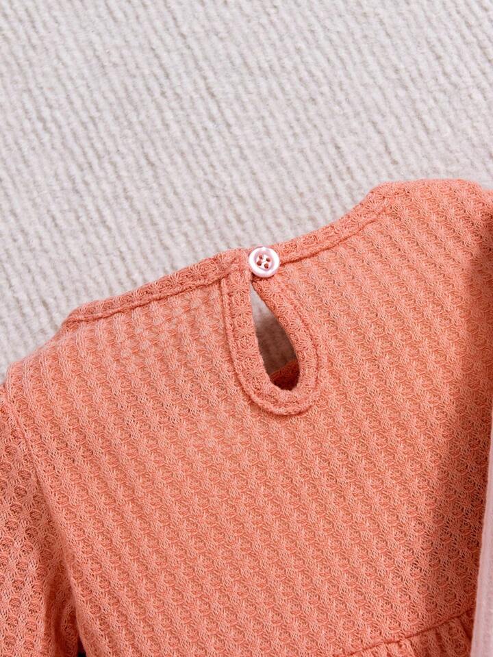 SHEIN peach Baby Girls' Sweet & Soft A-Line Dress
