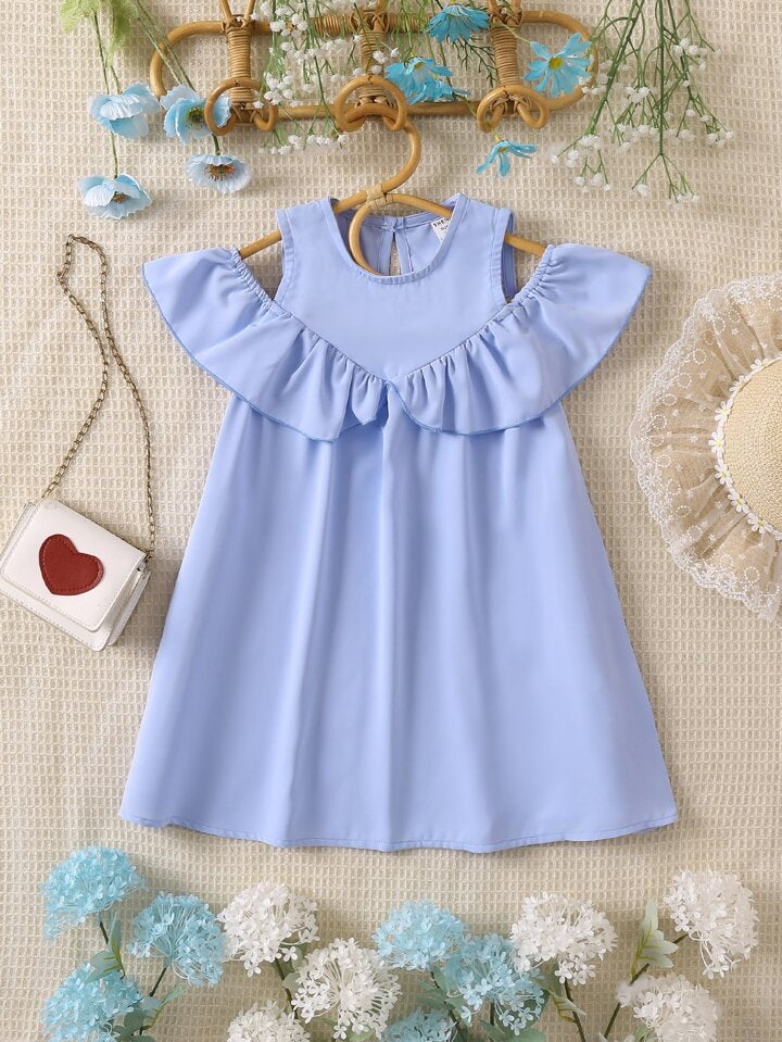 SHEIN Toddler Girls Cold Shoulder Ruffle Trim Dress
