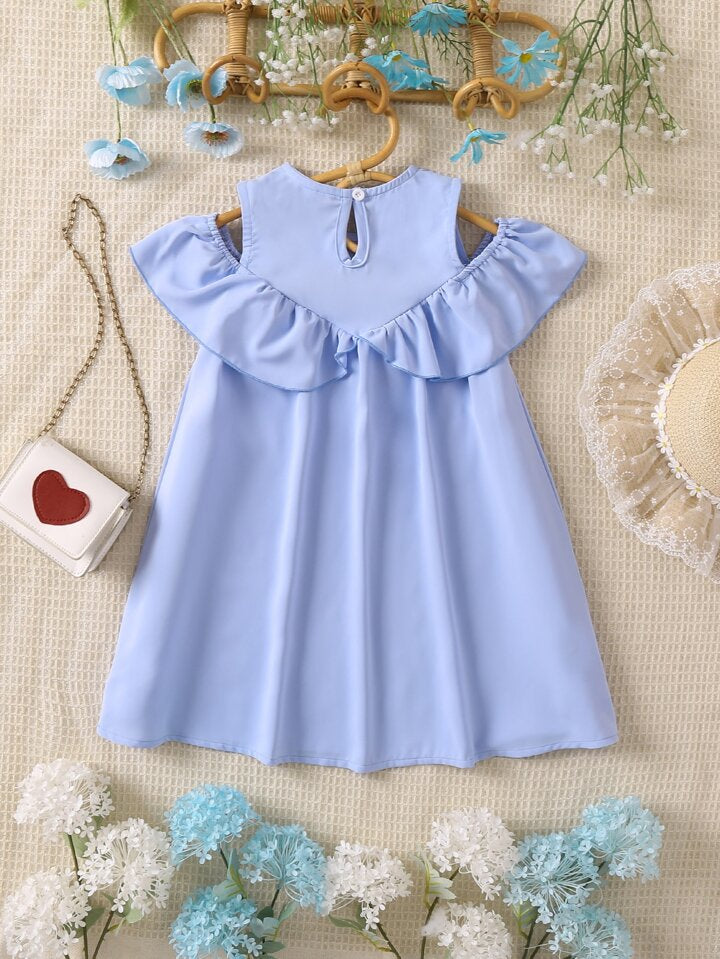 SHEIN Toddler Girls Cold Shoulder Ruffle Trim Dress