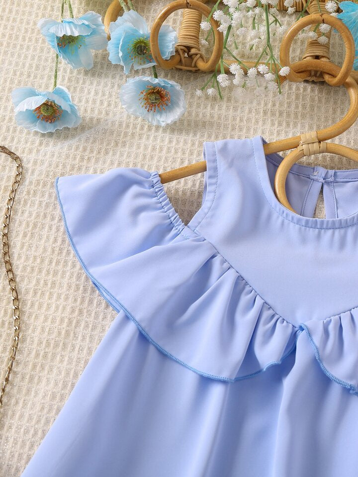 SHEIN Toddler Girls Cold Shoulder Ruffle Trim Dress