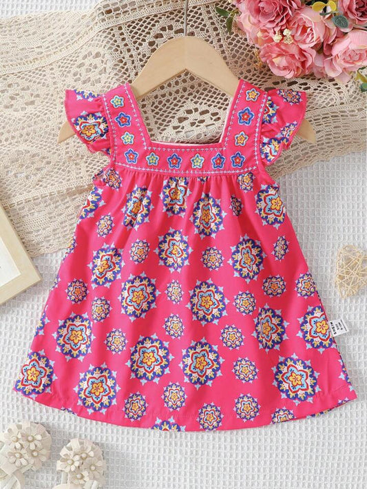 SHEIN Baby Girl Full Print Ruffle Hem Decorated Dress