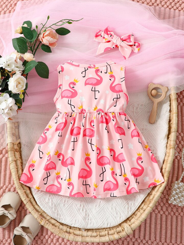 SHEIN Baby Flamingo & Star Print Dress
