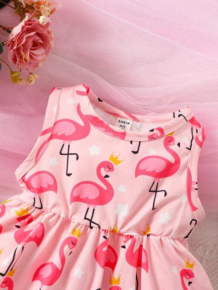 SHEIN Baby Flamingo & Star Print Dress