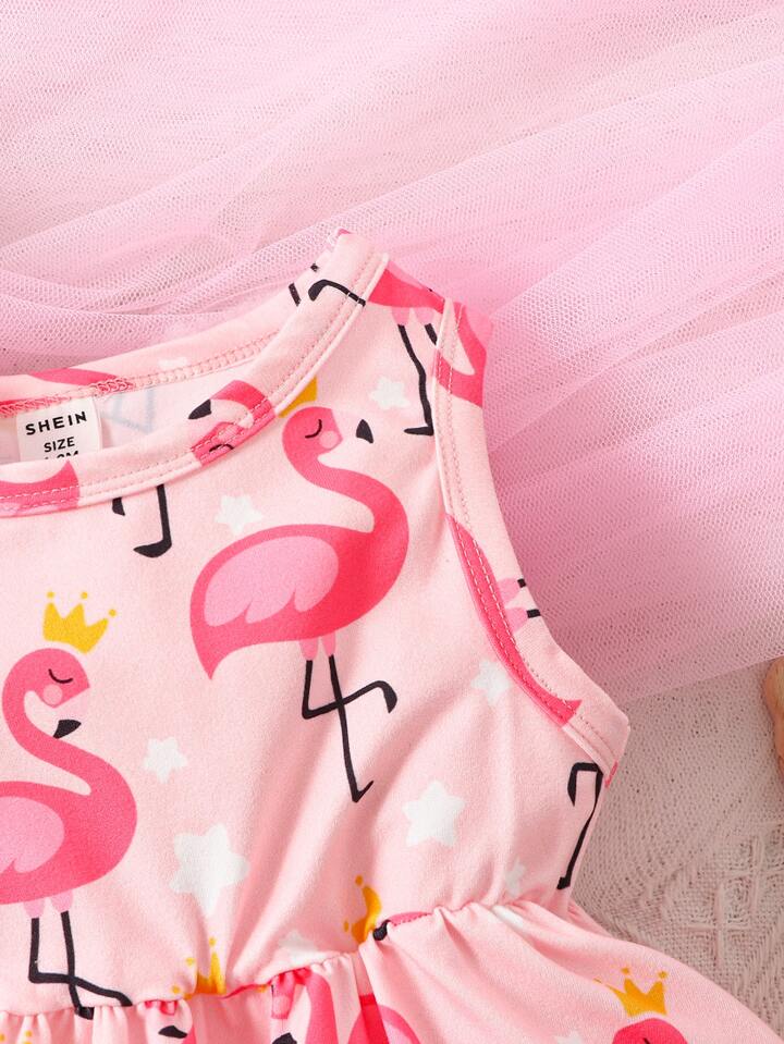 SHEIN Baby Flamingo & Star Print Dress