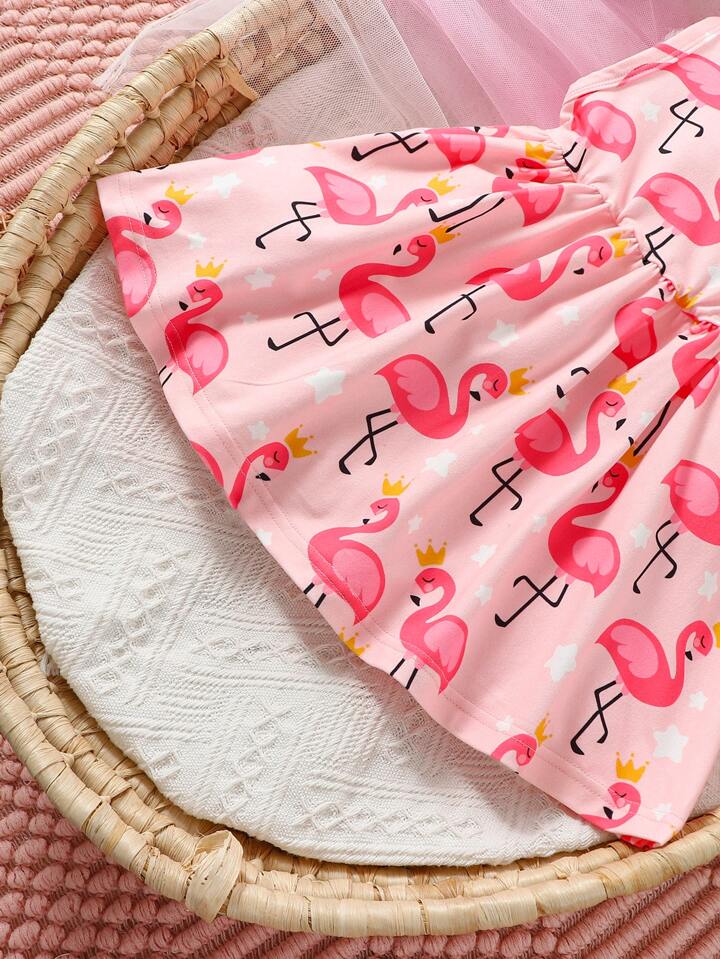 SHEIN Baby Flamingo & Star Print Dress