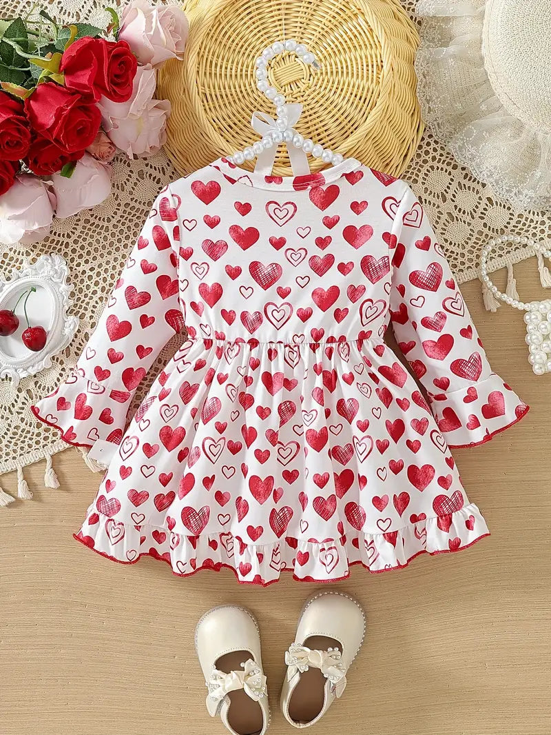 SHEIIN Adorable Heart Print Long Sleeve Dress