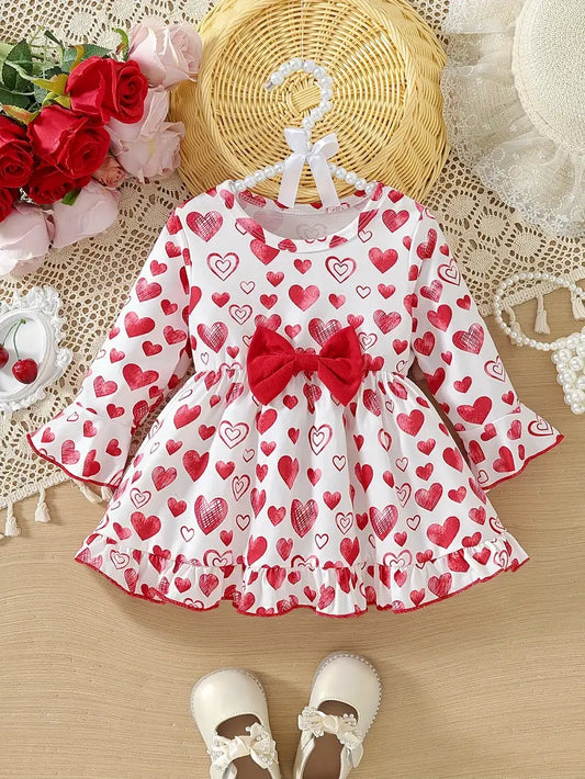 SHEIIN Adorable Heart Print Long Sleeve Dress