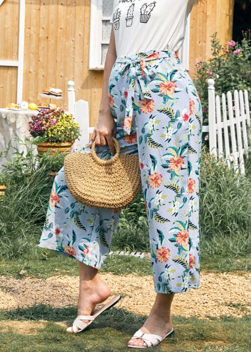 SHEIN Maternity Potted Plants Print  Tropical Belted Palazzo Pants