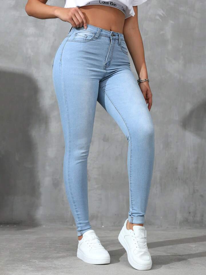 Women's Casual Skinny Jeans With Pockets,