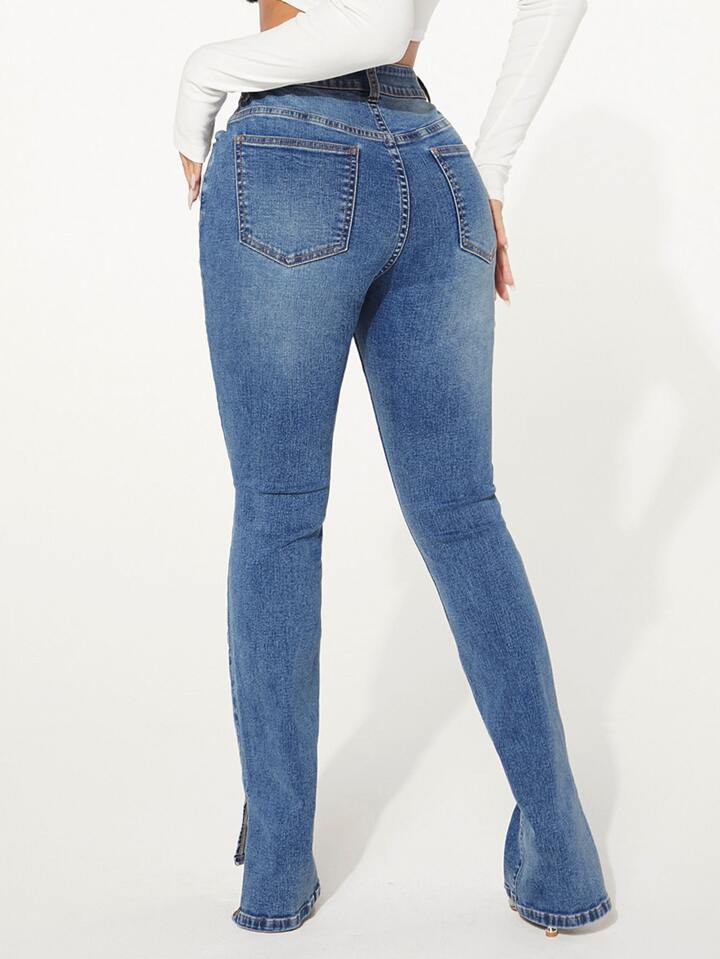 SXY Ripped Slit Hem Skinny