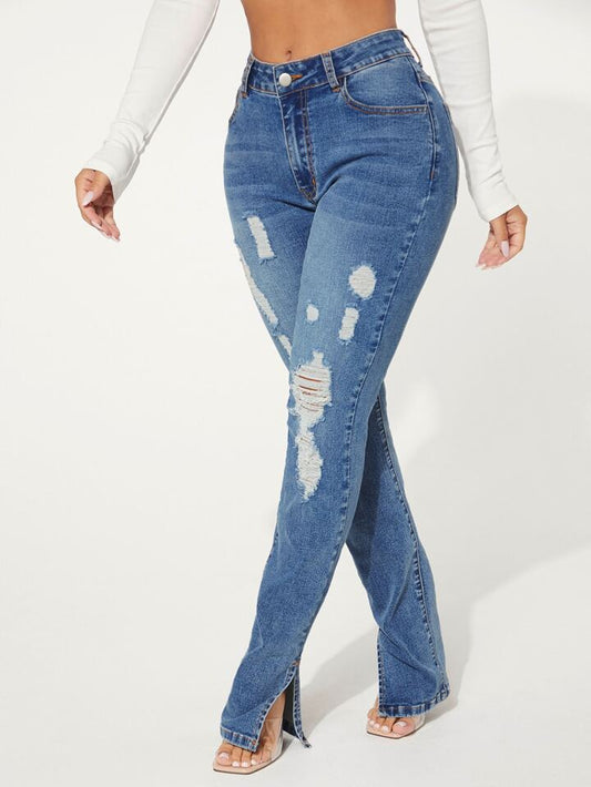SXY Ripped Slit Hem Skinny