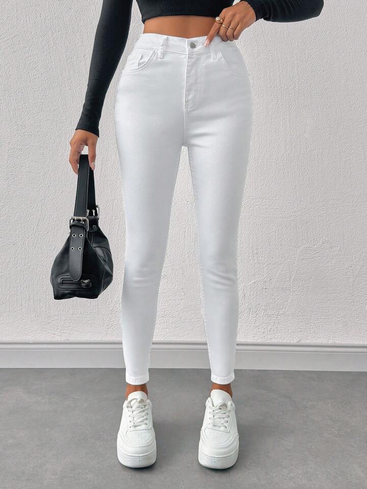 SHEIN PETITE Skinny White Jeans Petite Women