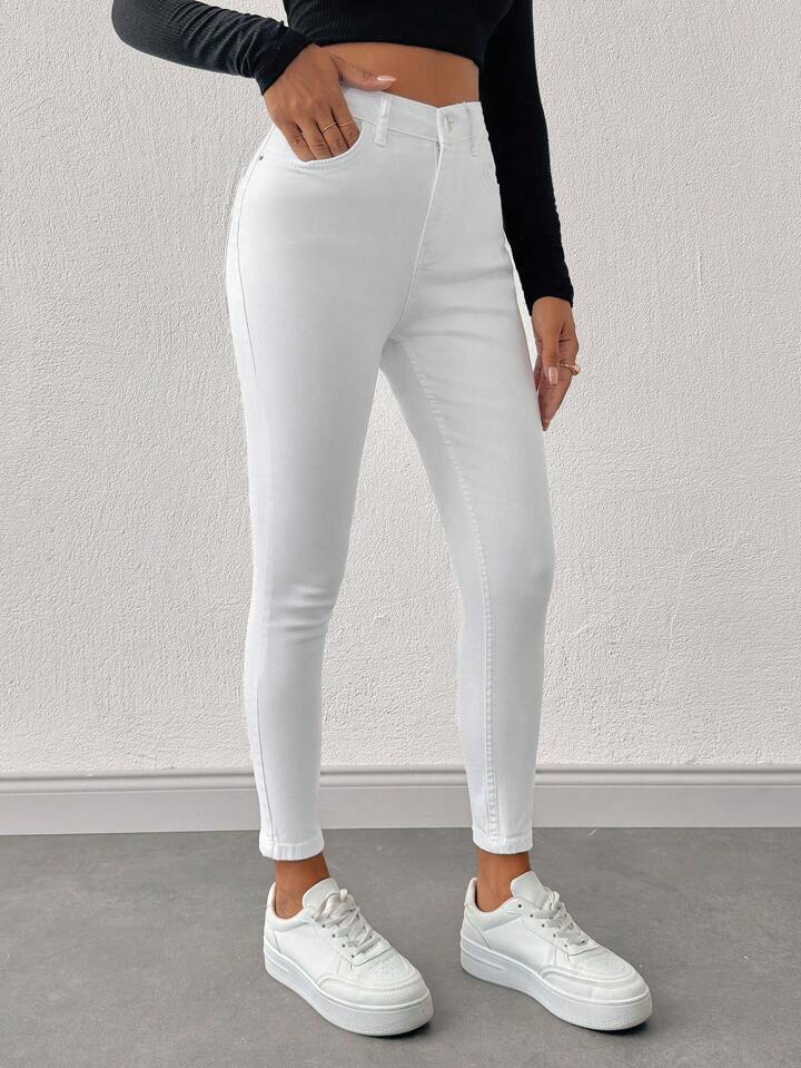 SHEIN PETITE Skinny White Jeans Petite Women
