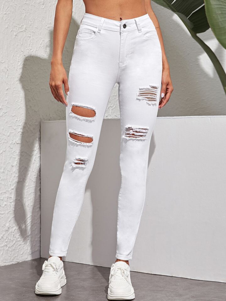 SHEIN High Stretch Ripped Skinny Jeans
