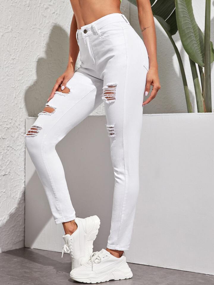 SHEIN High Stretch Ripped Skinny Jeans