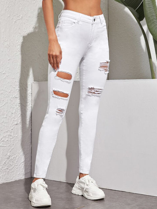 SHEIN High Stretch Ripped Skinny Jeans