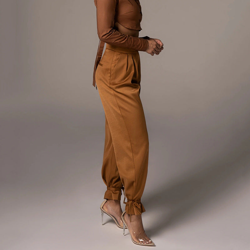 SHEIN High Waist Lace-up Beam Skinny Trousers