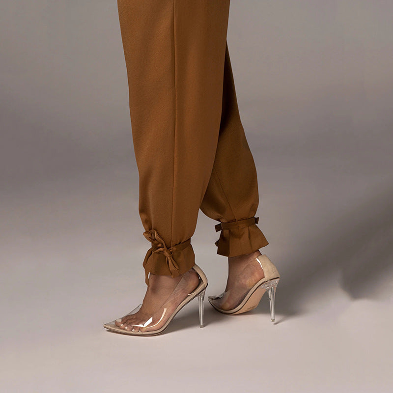 SHEIN High Waist Lace-up Beam Skinny Trousers