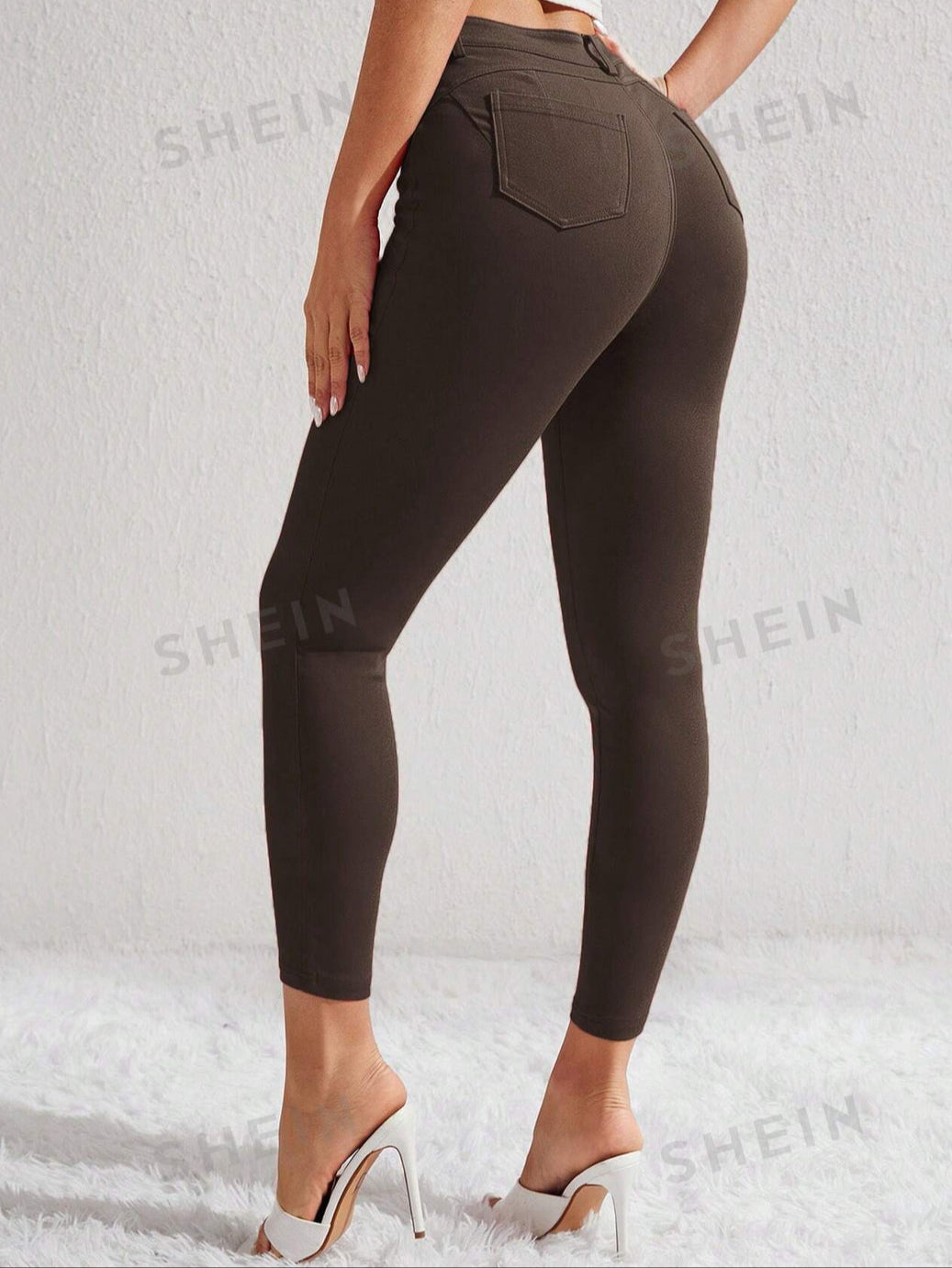 Women Solid Brown Color High Waist Cropped Skinny Pants