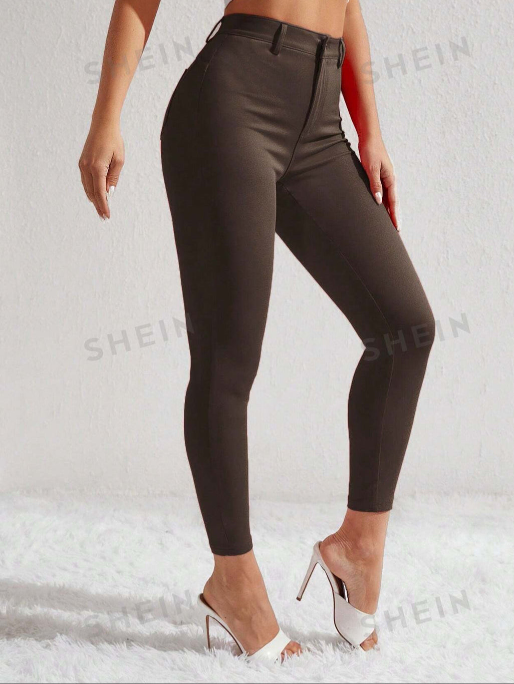 Women Solid Brown Color High Waist Cropped Skinny Pants