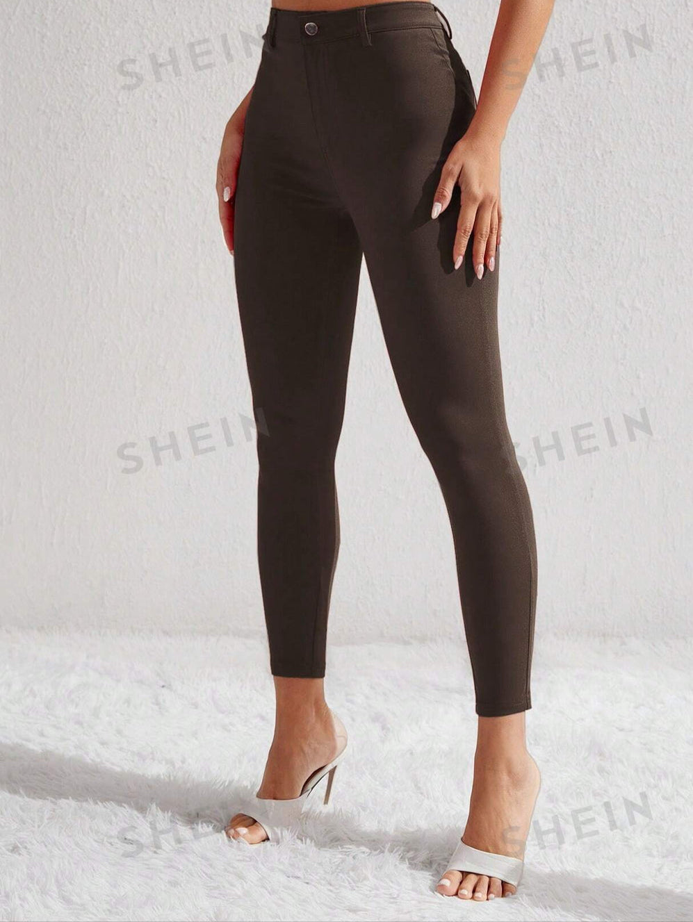 Women Solid Brown Color High Waist Cropped Skinny Pants